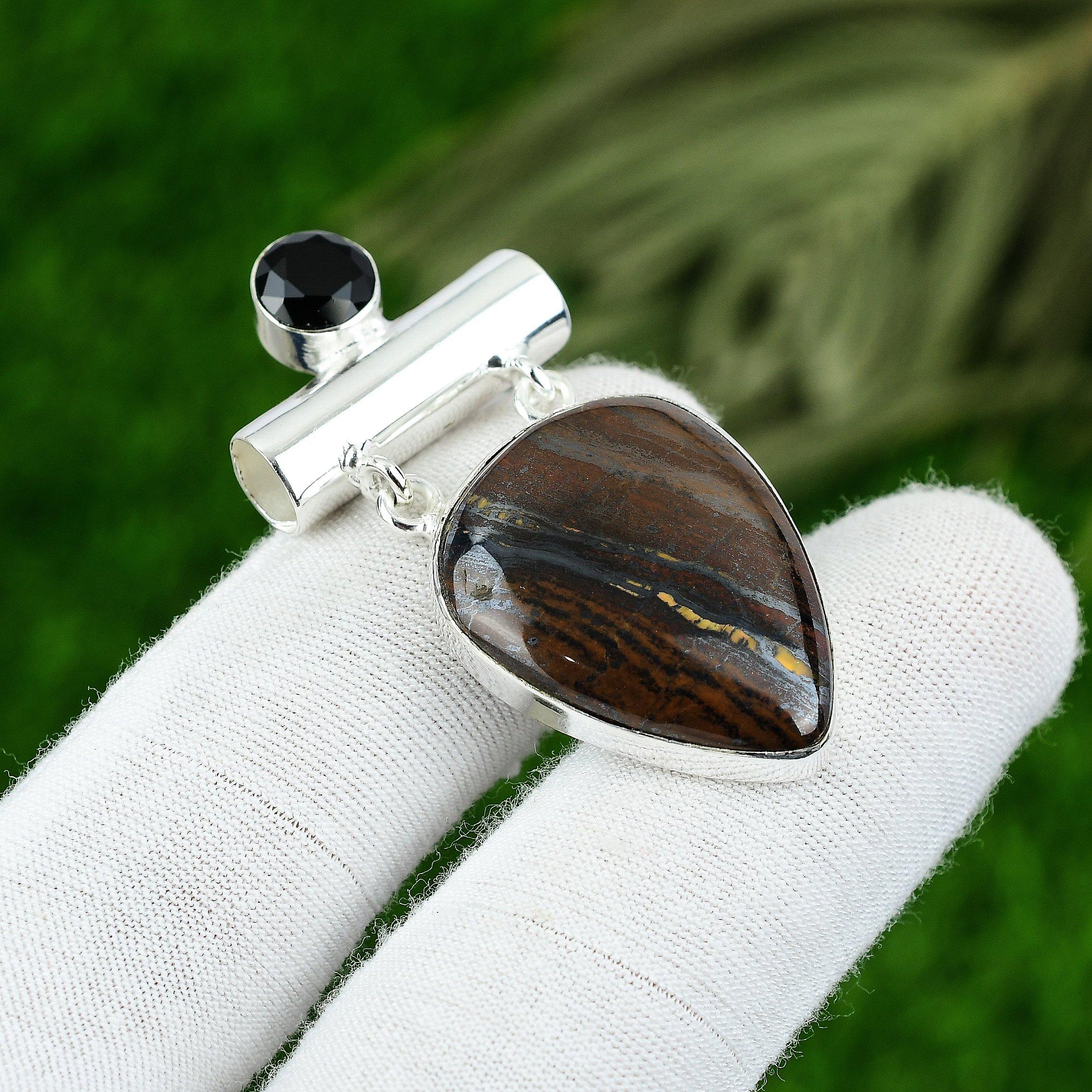 

Natural Iron Tiger Eye Gemstone Jewelry 925 Sterling Silver Pendant For Women