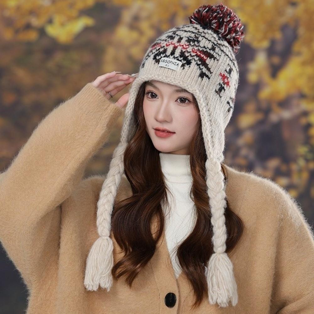 Jacquard Gestrickte Mützen Y2k Damen Wollmütze Lässige Ohrenschutzmütze Streetwear