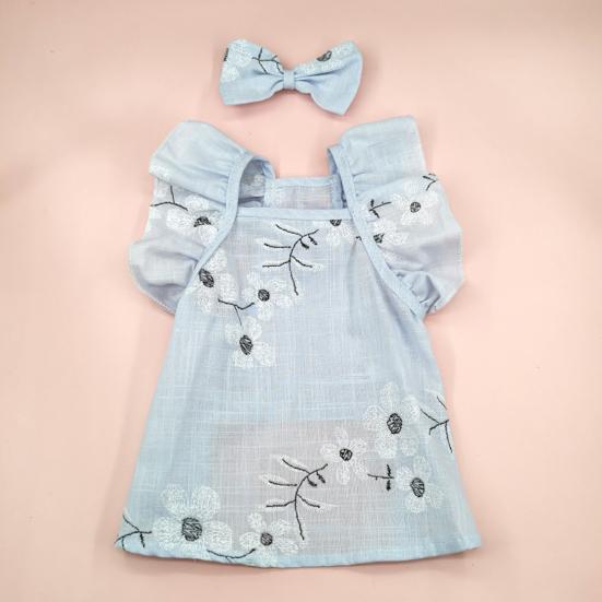 Pet Dog Dress Extra Soft Breathable Exquisite Pattern Sleeveless Washable Dress-up Cotton Floral Print Dog Dress with Bow-knot Headwear Pet Supplies