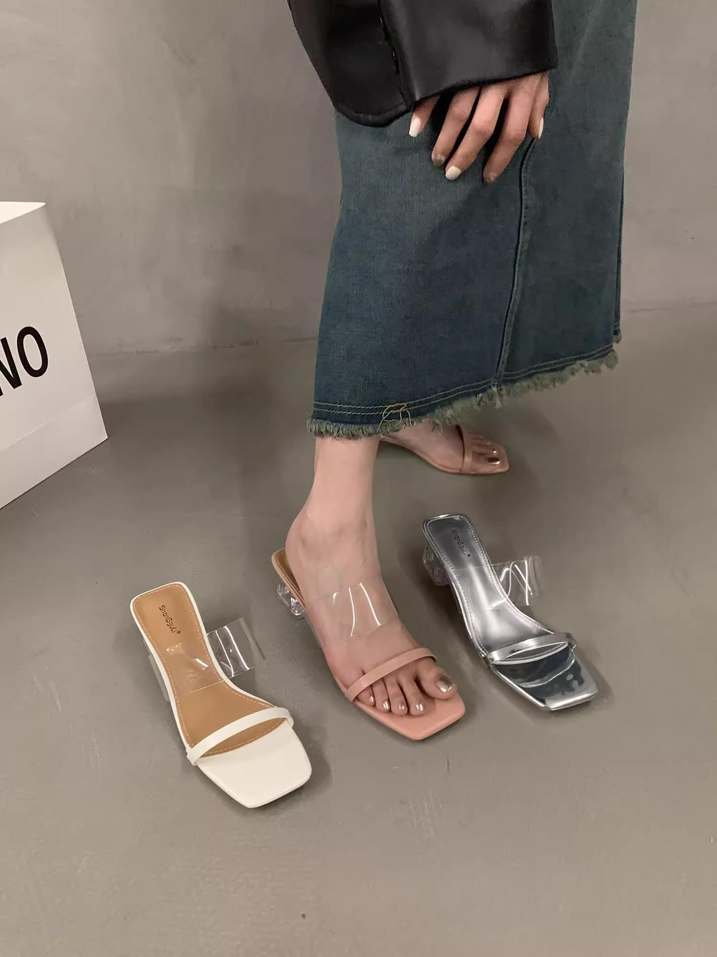 

French transparent sandals high-heeled slippers fairy shoes wear 2024 summer design evening sandals 39 рожевий