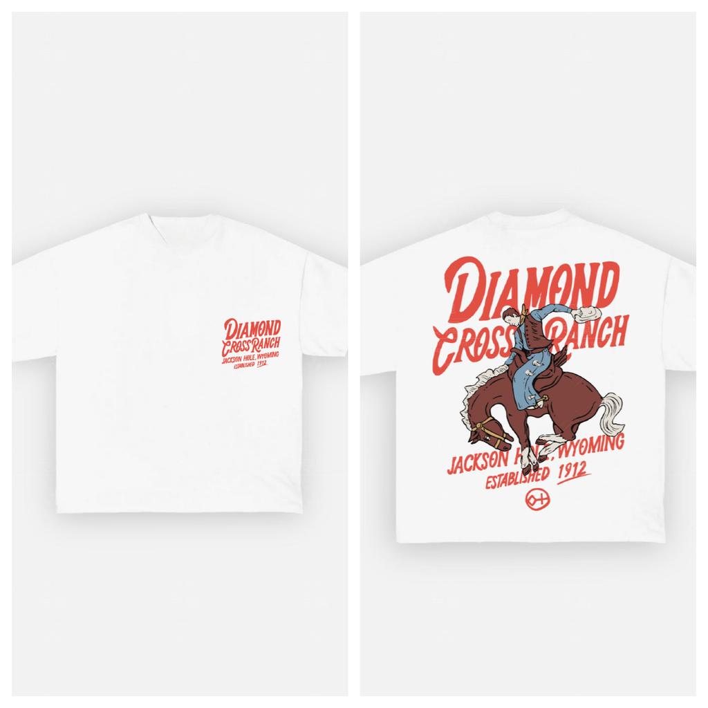 Diamond Cross Ranch Cotton T-shirt Unisex Men Women Summer Short Sleeve Fashion Top Casual Vintage Fashion Daily Vintage Tee