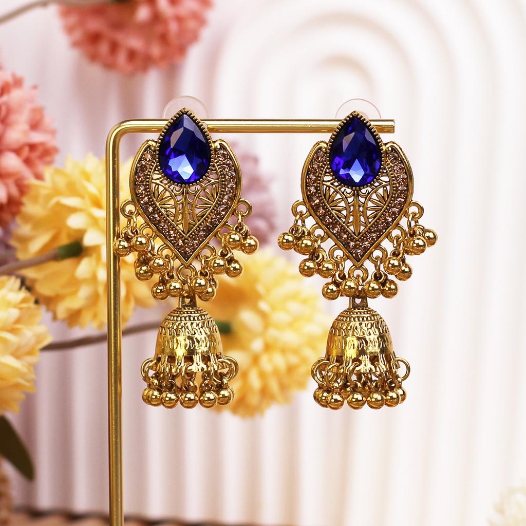 Retro Diamond-Encrusted Bells, Water Drop Ear Hooks, Light Luxury Bohemian Style Fashion Temperament Earrings