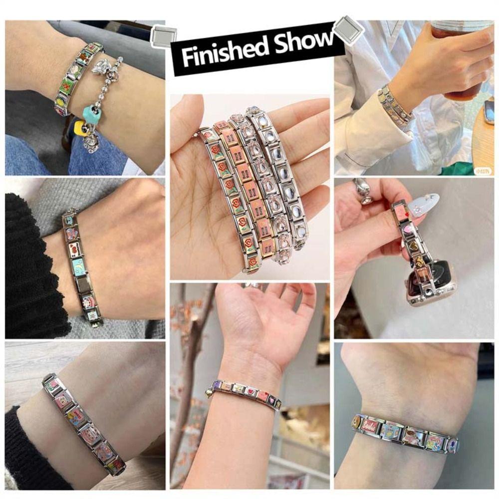 Stainless Steel Bracelet Module DIY Jewelry Italian Charm Bracelets Making Tool 9mm Red Cherry Bow Bracelet Making Accessories