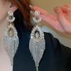 Silver Needle Diamond Water Drop Tassel Earrings - Elegant Court Style, Versatile & Luxurious Design.
