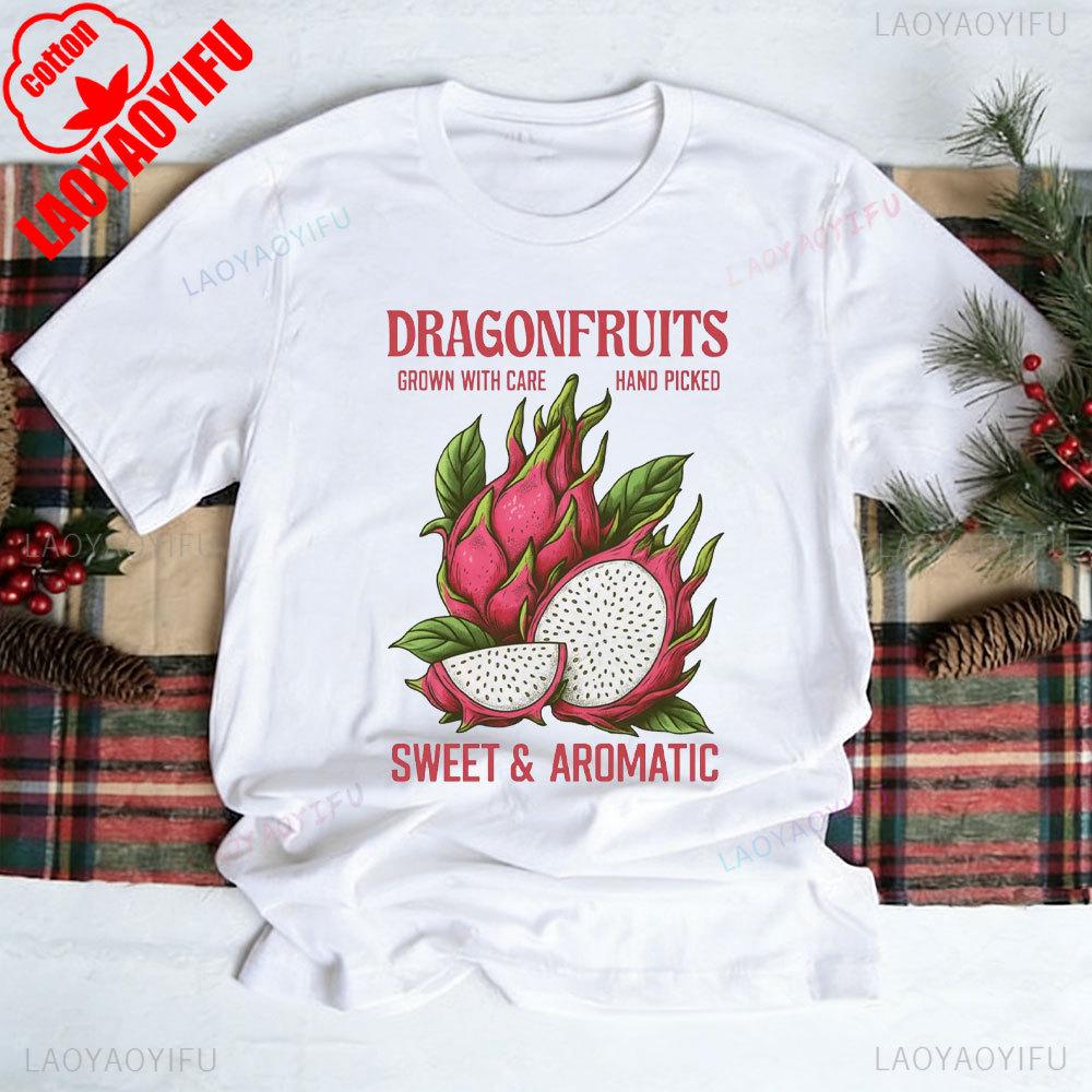 Футболка с питахайей Сладкая Ароматная Летняя Графическая Женская Хлопковая Футболка Женская Одежда 2026 Лето Короткий Рукав Фруктовый Принт Рубашка S