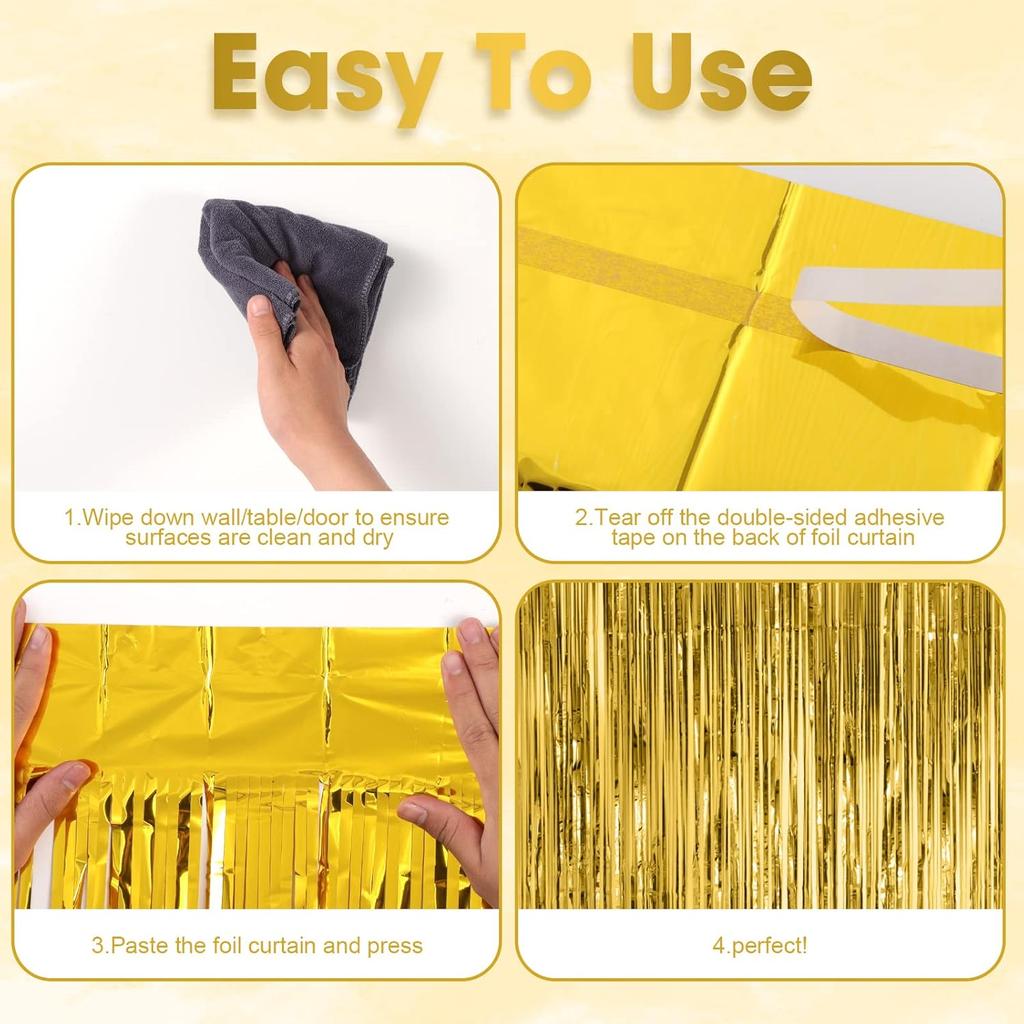 3 Pack 3.3x8.2 Feet Gold Foil Fringe Backdrop Curtains, Tinsel Streamers, Fringe Backdrop for 2025 New Years Eve, Graduation, Birthday, Baby Shower,