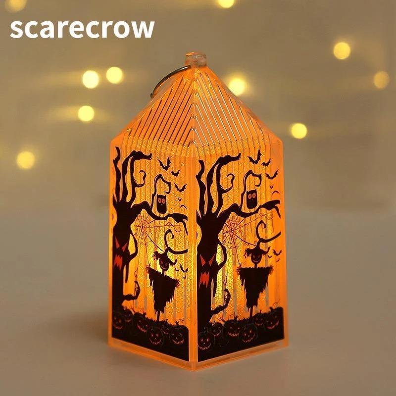 Halloween Pumpkin Castle Decorative Lamp Simulated Flame LED Wind Light Small Hand Lantern for Holiday Bar Halloween Decoration