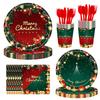 Klassisches Rot-Grün Farbschema Weihnachten Themenparty Zubehör Set Weihnachten Einwegpappteller Geschirr Kombination