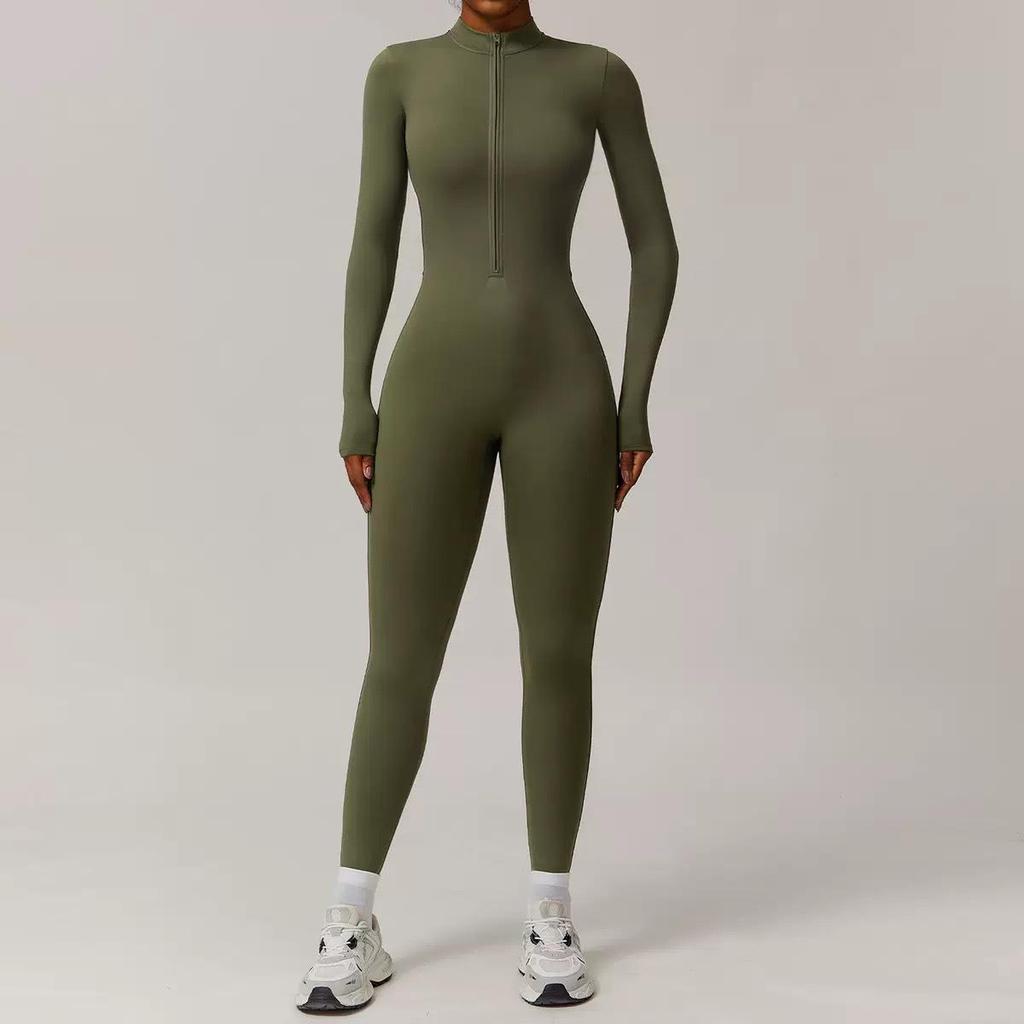 High-Intensity Outdoor Yoga Jumpsuit with Zipper and Velvet for Warmth