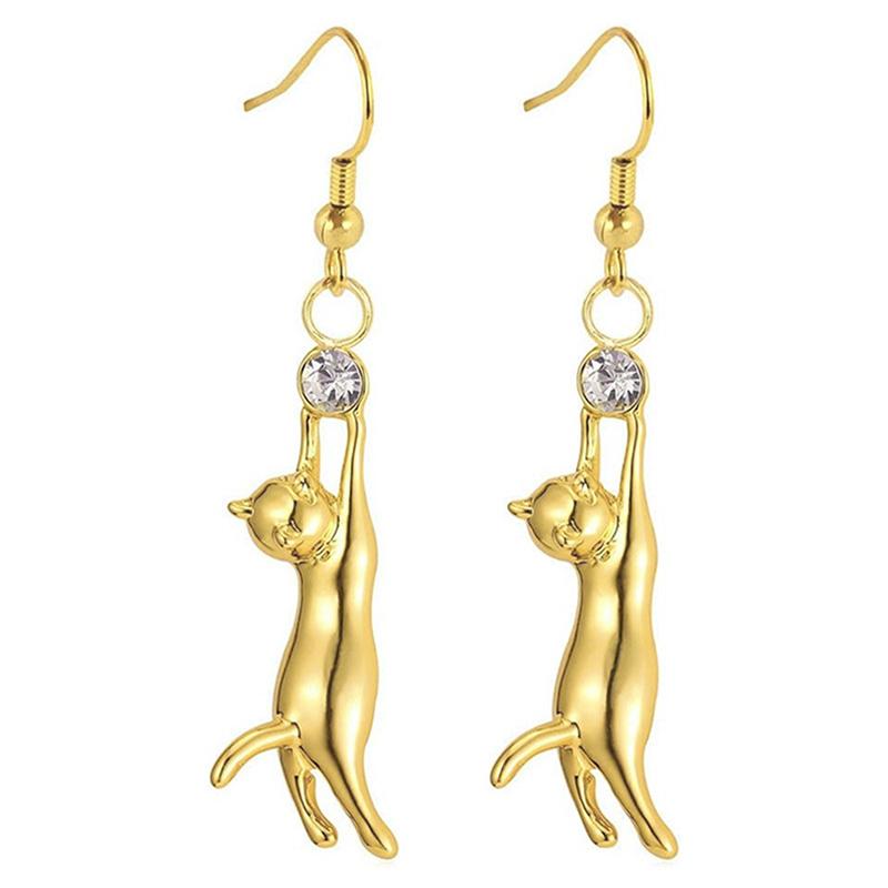 Trendy Women Cat Earrings with Round CZ Cute Pet Dangle Earrings Love Gift Creative Animal Accessories Statement Jewelry
