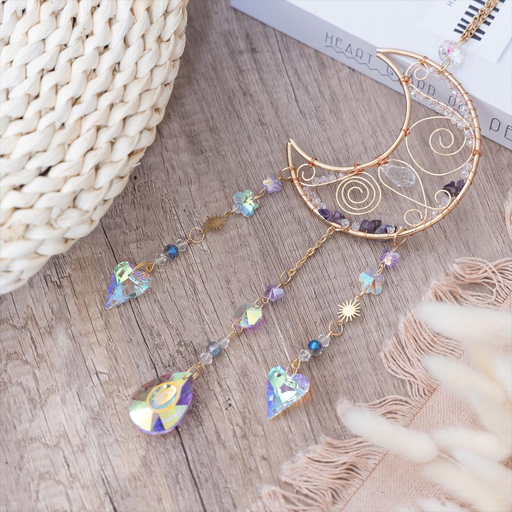 

Original design Moon Amethyst handmade winding American sunshine catcher crystal pendant simple gravel pendant wind chime Threaded moon crystal sunshine catcher