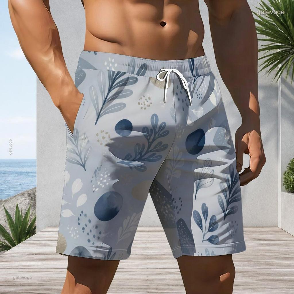 Men Plus Size Abstract Art Print Beach Shorts Quick Dry Drawstring Casual Swim Trunks With Pockets For Summer Surfing Vacation