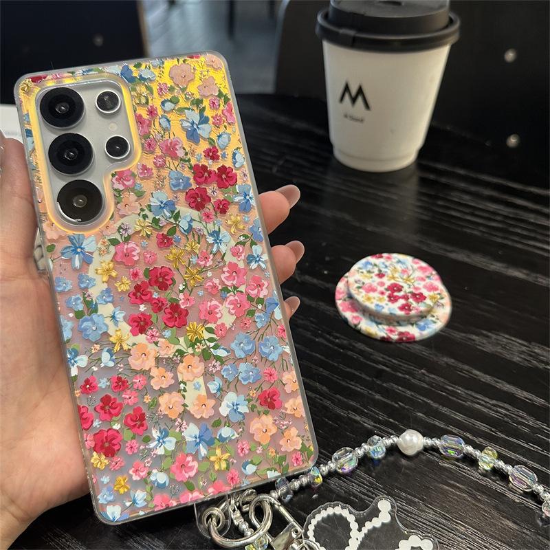Glitter Magnetic Stand Phone Case for Samsung S25 Ultra/S23 FE - Autumn & Winter Flowers Design