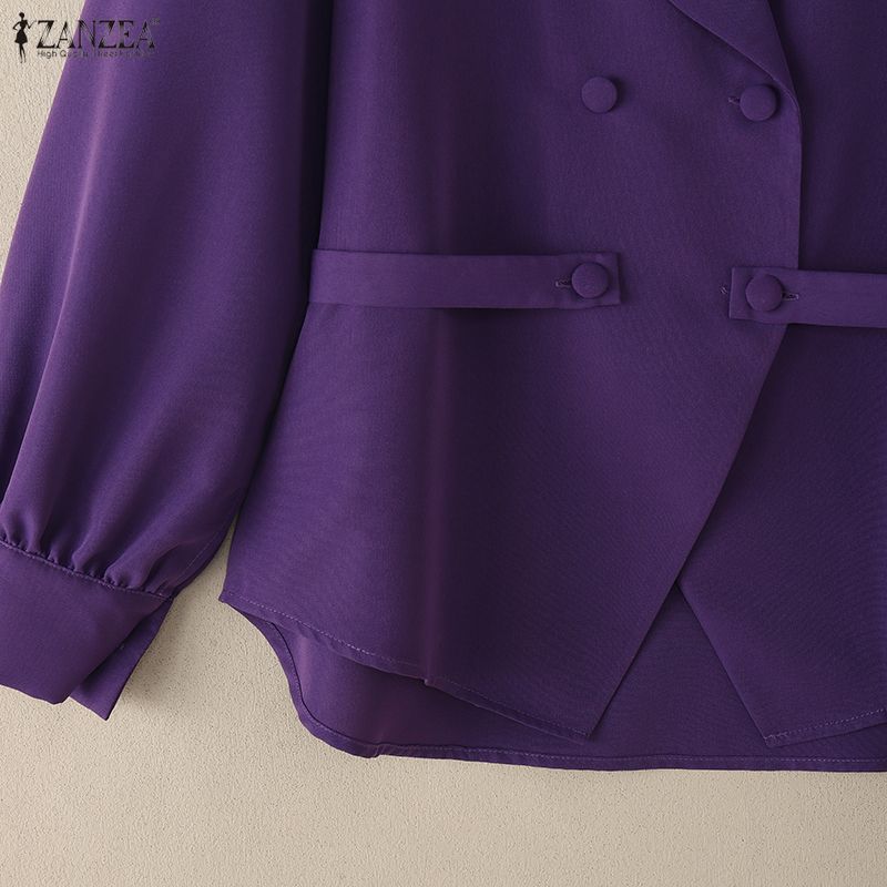 ZANZEA Women Casual Turn Down Collar Long Sleeve Elegant Blouse