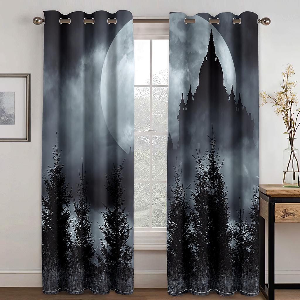 Forest natural scenery sunshade curtain, 3D printing shower curtain, polyester washable fabric, home decorative screen