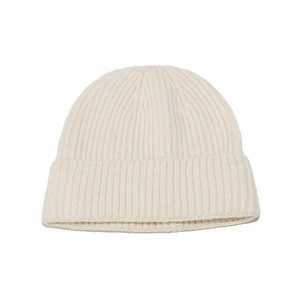 Cold hat men's winter warm solid color short melon fur hat men's dome wool knitted hat retro beanless winter hat