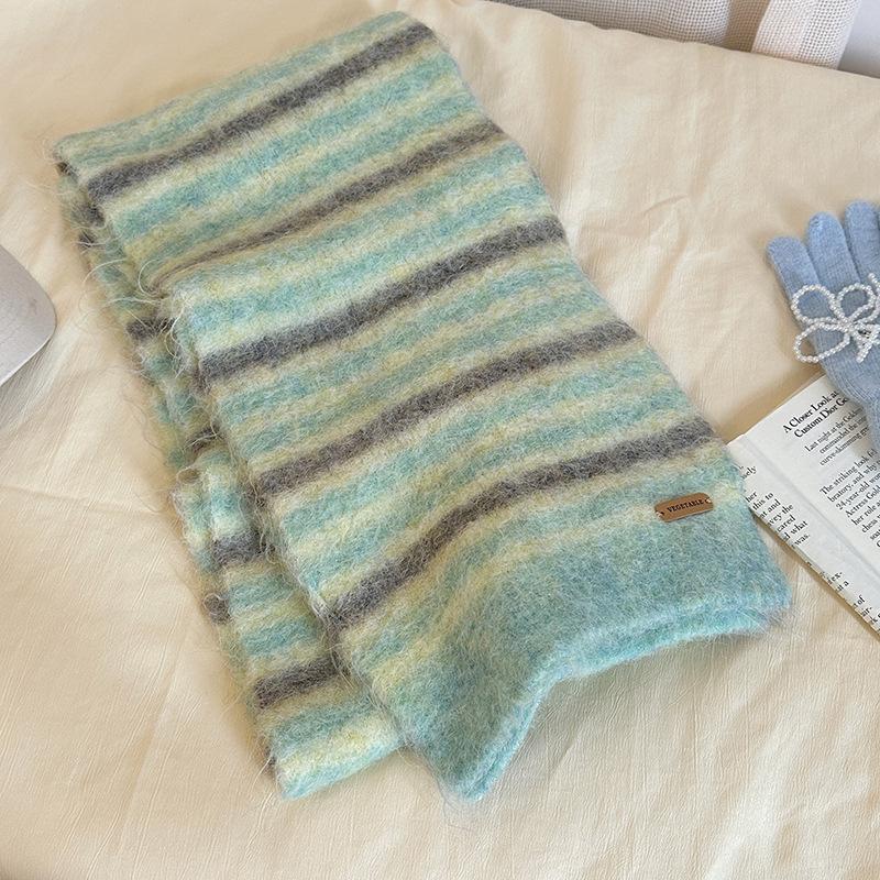 Luochi 2024 Women's Striped Wool Scarf - High-End Winter Fashion for Students