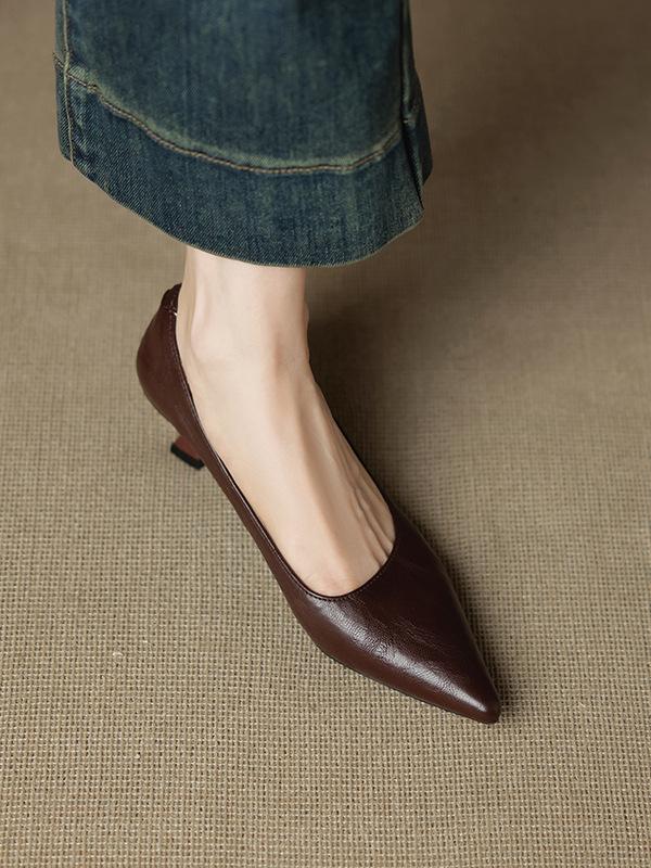 Giant soft~! French retro pointed single shoes women's soft leather thin heel temperament versatile shallow high heels