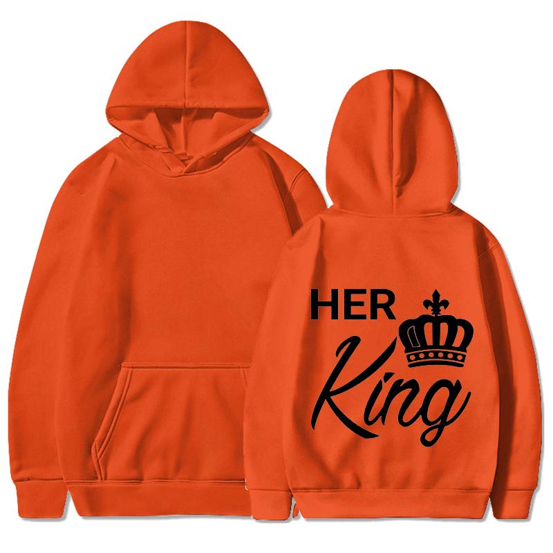 Nya Alla hjärtans dag Hans drottning och Hennes kung Tryckta Huvtröjor Män/Kvinnor Par Sweatshirts Ledig Huvtröja Personlighet Pullover
