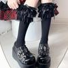 Calzini al ginocchio in cotone stile Lolita con fiocco nero per autunno, inverno, uso quotidiano