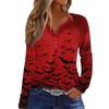 Women's Long Sleeve V-Neck T-Shirt with Button and Halloween Print Casual Top