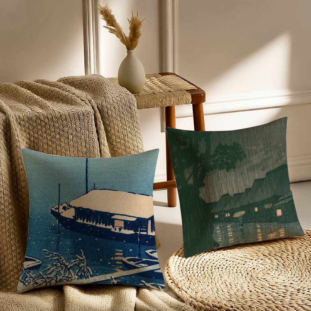 Hasui Kawase Povlak na polštář Dekorativní povlaky na polštáře na pohovku a do obývacího pokoje Prachotěsné a odolné proti roztočům Neviditelný zip