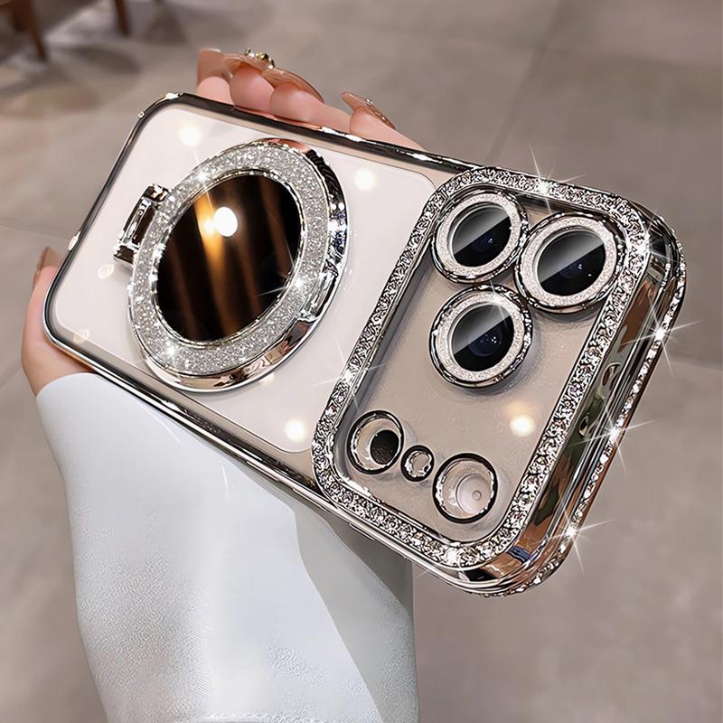 Glitzer Objektivfolie Spiegelständer Klare Handyhülle Für iPhone 17 16 15 14 13 12 11 Pro Max Plus Air Mit Magnetischem Ringhalter Abdeckung