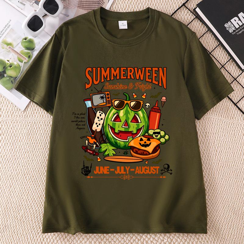 Summerween Watermelon Pumpkin TShirt Spooky Summer Graphic Tee Unisex Unisex Summer Cotton Short Sleeve Tees Clothing