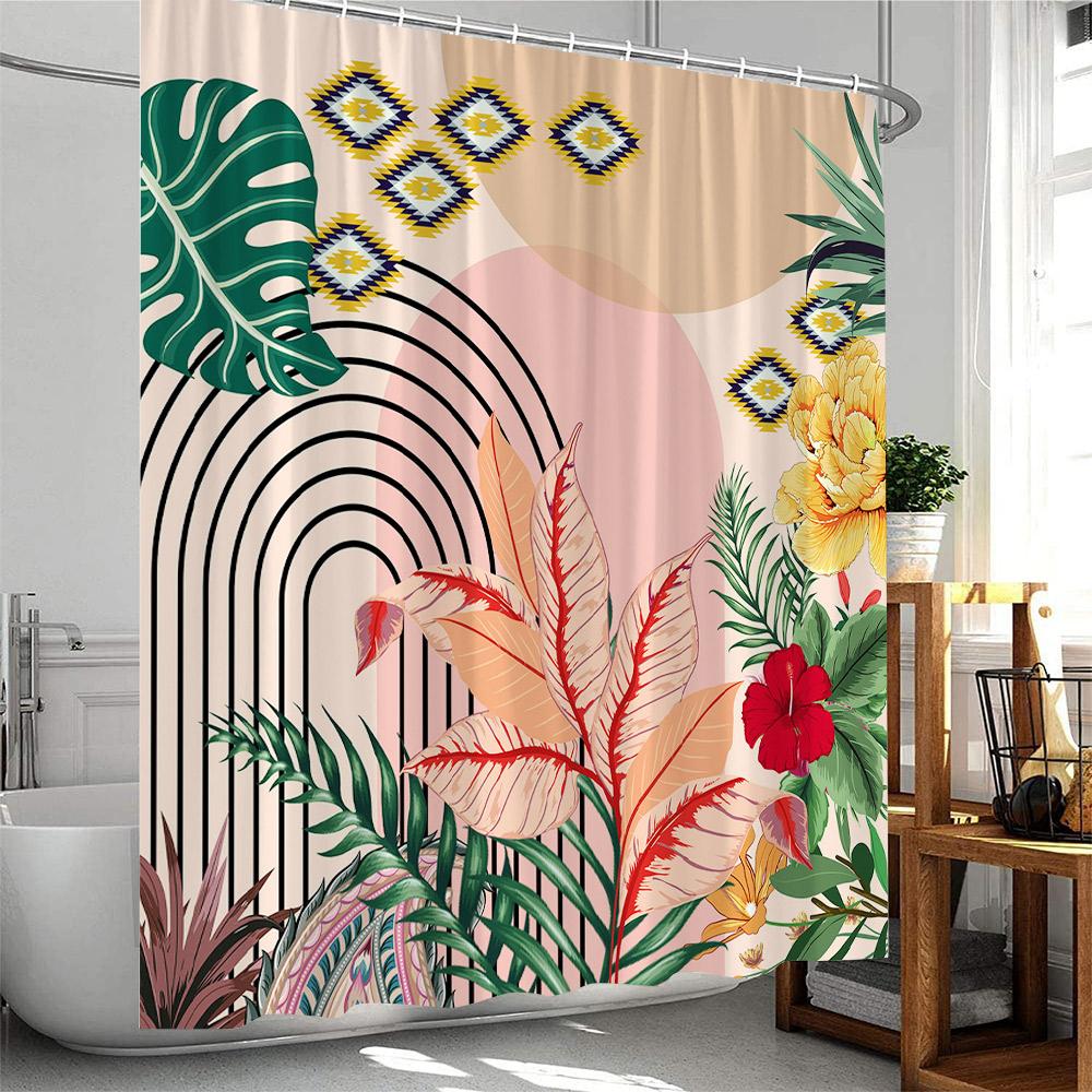 Boho Floral Shower Curtain Abstract Colorful Bohemian Flowers Tropical Leaves Polyester Bathroom Curtain Bathtub Home Decoration
