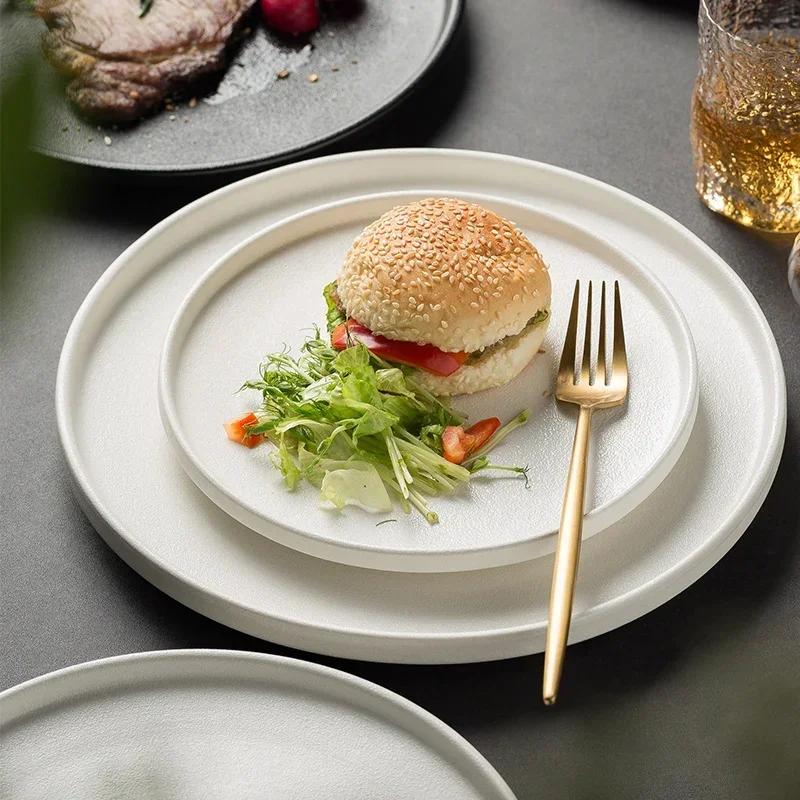 Japanese Style Quicksand Steak Plate 8 Inch Non Slip Household Western Food Pasta Tableware Restaurant Black Frosted Flat Plates