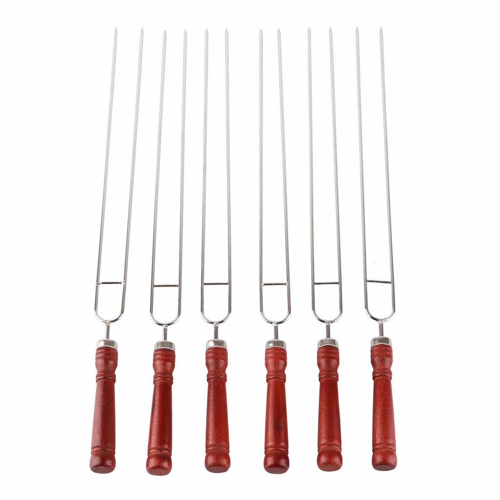 6pcs Barbecue Fork 2pcs Silicone Barbecue Brush Stainless Steel Roasting Stick U-shaped Hot Dog Fork with Wooden Handle