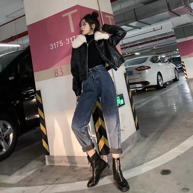 Women's leather jacket, new autumn/winter women's biker leather jacket, short high-waisted jacket, thick for women