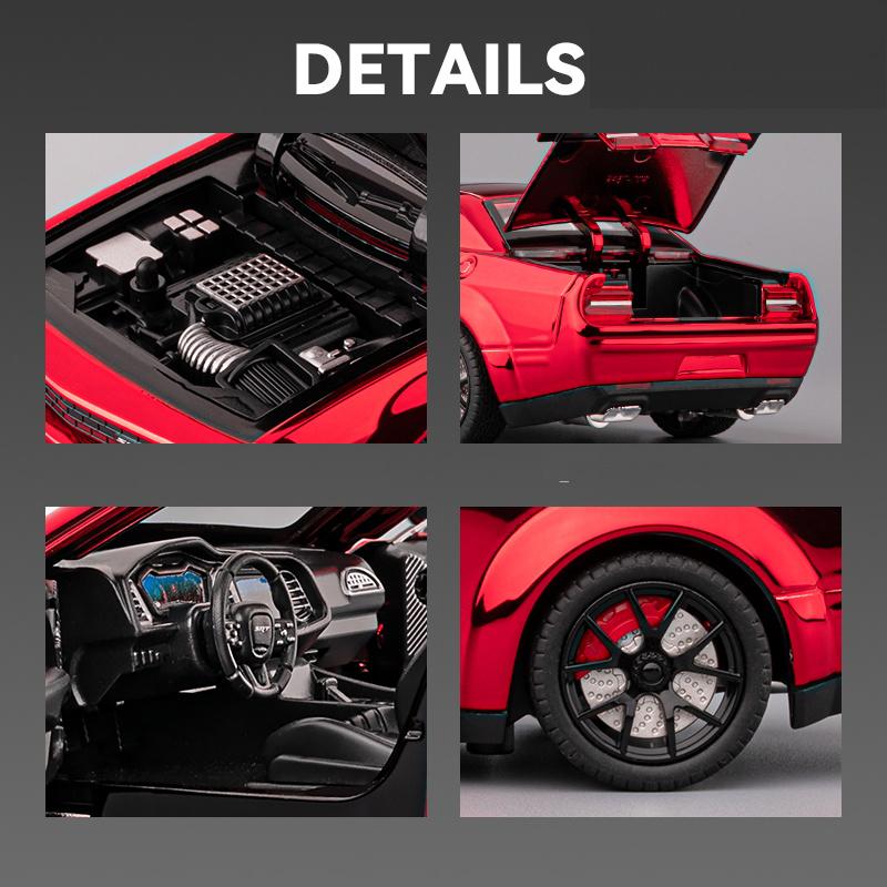 1/24 Dodge Challenger Hellcat SRT Electroplating Version Alloy Scale Car Model Diecast Metal Sound and Light Children Toy Car Vehicles