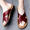 Italian genuine leather slippers for men's beach summer high-quality large size 38-47 flat bottomed herringbone sandals
