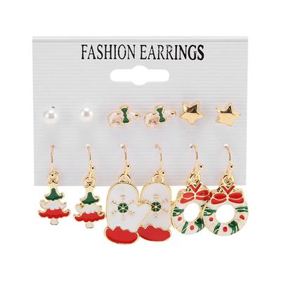 6 Pair Christmas Earrings Set for Girls Fashionable Lightweight Alloy Christmas Tree Earrings for