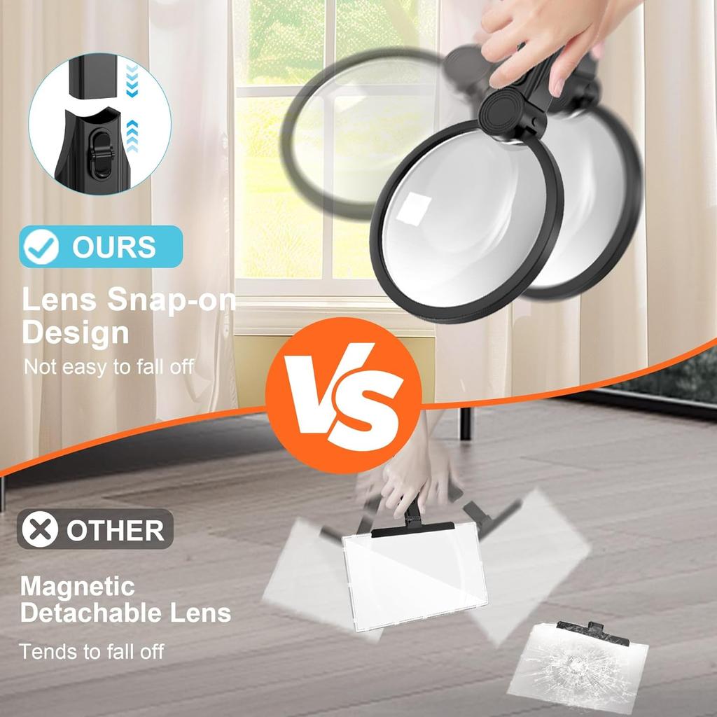 Magnifying Glass with Light for Reading: 5X Hands Free Magnifying Glass Magnifier with Light and Stand 24 Ultra-Bright LED Flexible Gooseneck