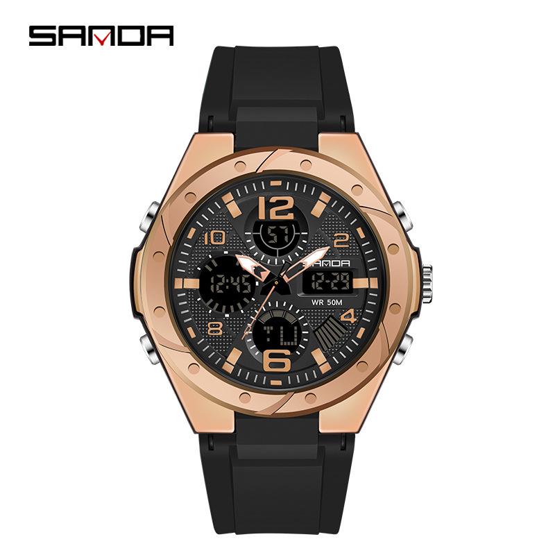 Sanda Men's Multifunctional Dual Display Luminous Waterproof Sports Watch for Teens