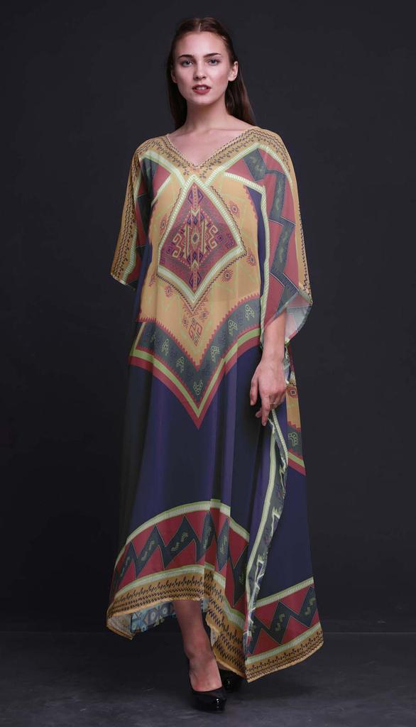 Phagun Kaftano Africano Geometrico da Donna Loungewear Festivo Abito Maxi da Spiaggia