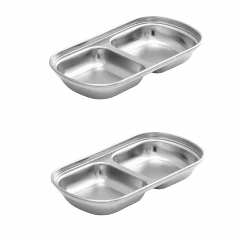 2Pcs 2/3/4 Grid Seasoning Dish Stainless Steel Sauce Plate  Restaurant Use