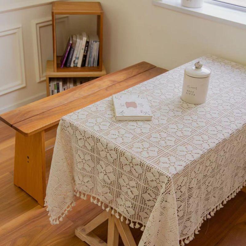 

Retro Weaving Hollow Tablecloth Rectangular round Dining Table Chest of Drawers Cover Towel Tablecloth Home Solid Color Fabric Craft Beige plum tasses 60*120cm (width * length)