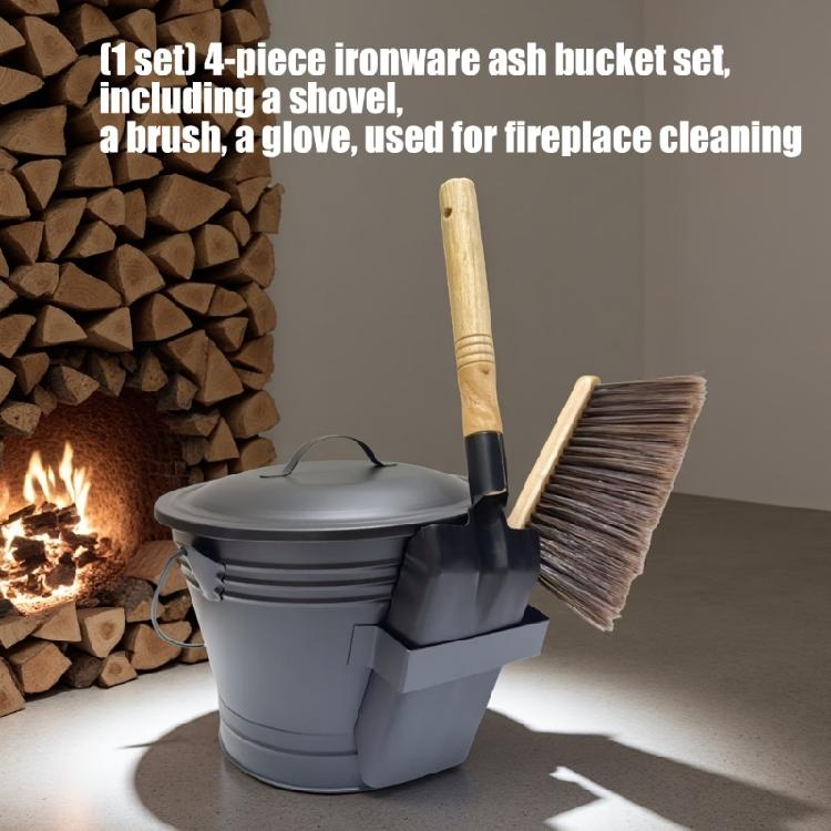 Galvanized Irons Fireplaces Tool Set Heat Resistant Bucket Shovel Brush Gloves For Ashes Collection Transport