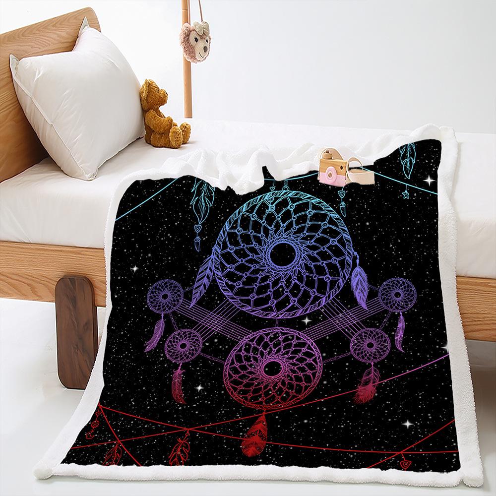 2D Digital Printed Cover Blanket Dream Catcher Animal Thickened Lamb Fleece Crystal Fleece Blanket