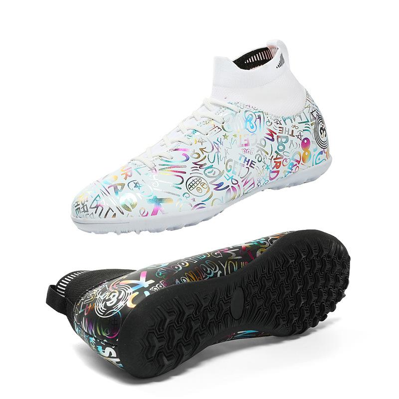 

7001 Football Shoes Children Boys Girls Teenagers With A High Top Fly Knit Leather Surface HG Long Nails FG Broken TF Flat Bottom Graffiti 33