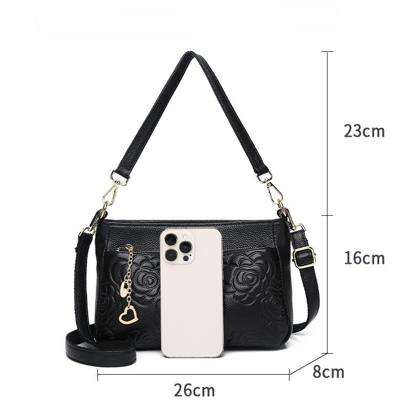 Echtes Leder Damentasche Feiya Lederwaren Erste Schicht Rindsleder Modische Rose Geprägte Einzelne Schulter Umhängetasche Tragbare Kleine Quadratische Tasche