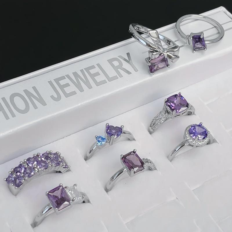 Niche Design Open Ring Women'S Purple Zircon Series High-End Sense Ring Combination Stacked Index Finger Ring