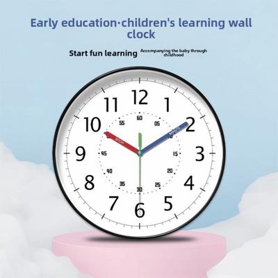 שעון קיר צבעוני לחינוך מוקדם, שקט, עגול, אלקטרוני, צבעוני, ללא חורים, מינימליסטי, תלוי על הקיר ללימוד