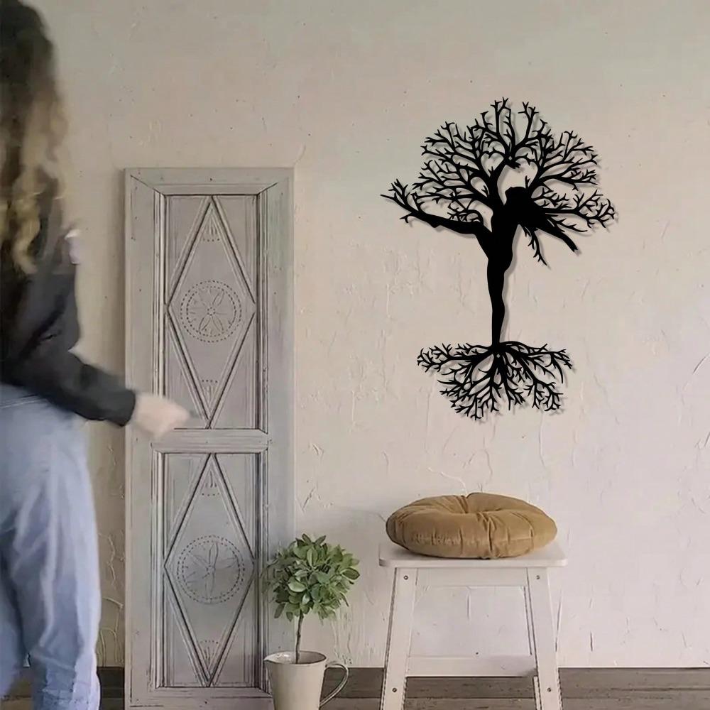 Vintage Tree and Woman Metal Wall Art Rust Proof Iron Silhouette Christmas Yard Decoration Unique Gift for Art Lovers