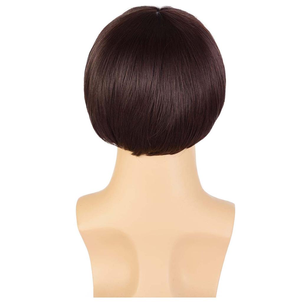 Synthetische Korte Bruine Paddenstoel Cosplay Pruik voor Mannen, Komvormig Kapsel, Anime Retro Pruik, Geschikt voor Films, Feest, Meerkleurige Pruik