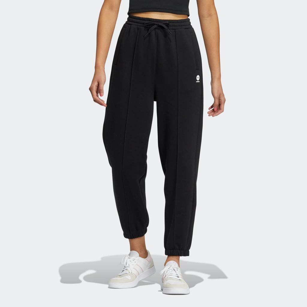 adidas Neo Solid Color Logo Print Fleece-Lined Cuffed Harem Sweatpants Women Bottoms Black HZ2409