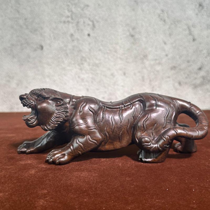 Ebony Wood Carved Tiger Ornament - Twelve Zodiac Animal Home Decoration Gift